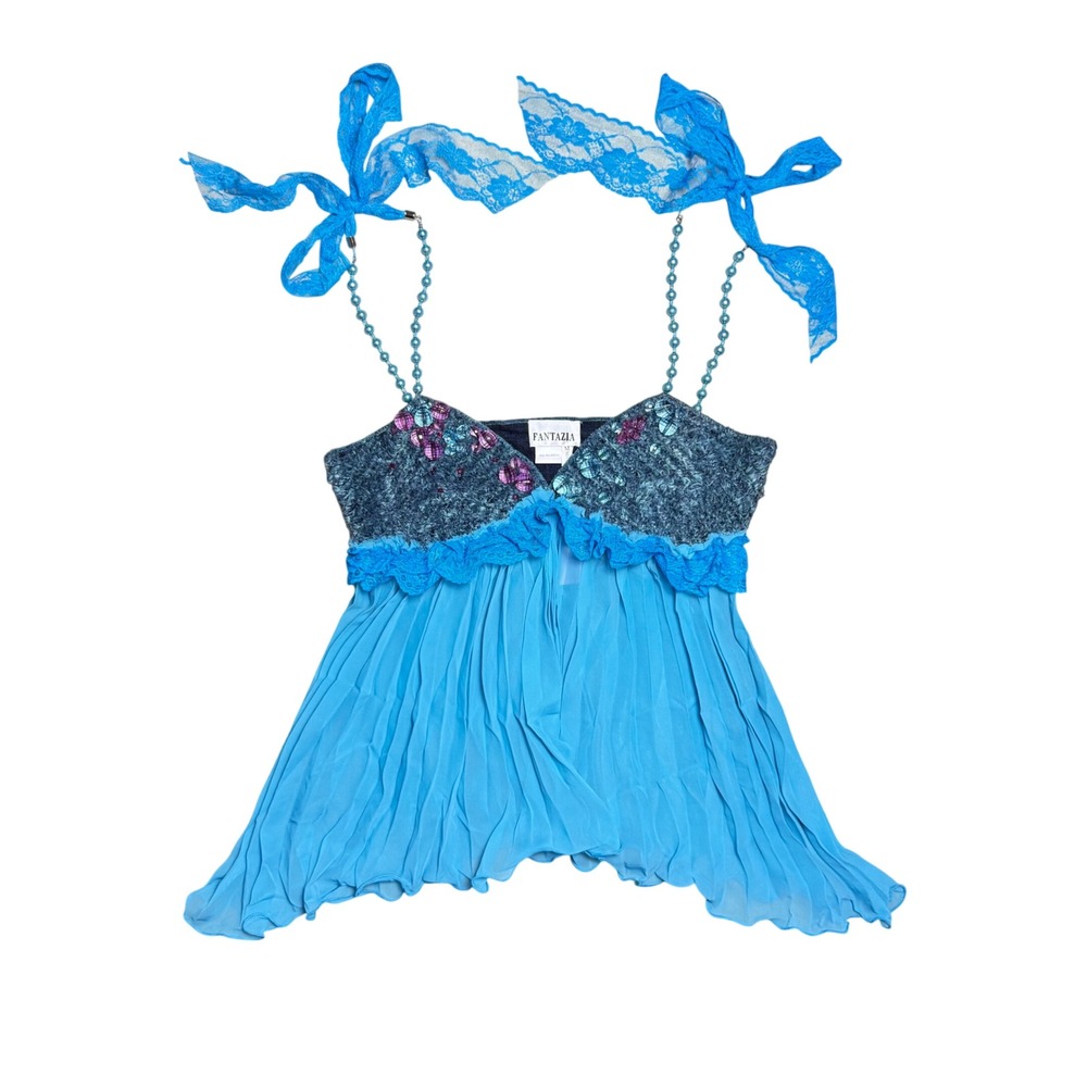 Fantazia NWT Blue Beaded Babydoll Cami Top